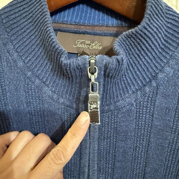 Tasso Elba Sweater Mens‎ M Navy Blue Cozy stretch zip up Please Read - Picture 8 of 11